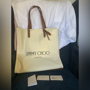 Jimmy Choo canvas tote bag w/leather handles
